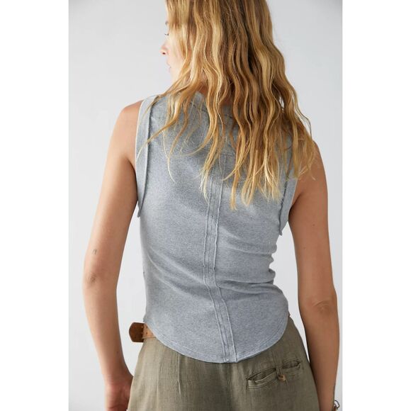 Free People We The Free Kate Ribbed stretch Tank top in gray medium NEW - Picture 3 of 8